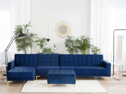 Beliani 5-Istuttava Kulmavuodesohva Ja Rahi Sametti Oikeak. Laivastonsininen Aberdeen Store