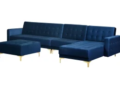 Beliani 5-Istuttava Kulmavuodesohva Ja Rahi Sametti Oikeak. Laivastonsininen Aberdeen Store