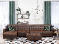 Beliani 5-Istuttava Kulmavuodesohva Ja Rahi Keinonahka Oikeak. Ruskea Aberdeen Hot