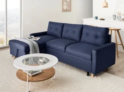 Beliani 4-Istuttava Kulmavuodesohva Säilytystilalla Oikeak. Laivastonsininen Flakk Cheap