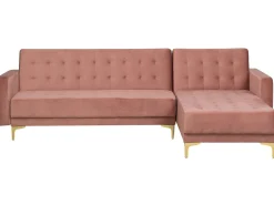 Beliani 4-Istuttava Kulmavuodesohva Sametti Vasenk. Vaaleanpunainen Aberdeen Fashion