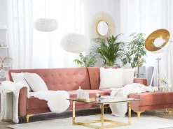 Beliani 4-Istuttava Kulmavuodesohva Sametti Vasenk. Vaaleanpunainen Aberdeen Fashion