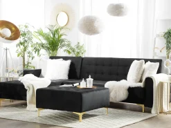 Beliani 4-Istuttava Kulmavuodesohva Ja Rahi Sametti Oikeak. Musta Aberdeen Discount