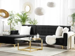 Beliani 4-Istuttava Kulmavuodesohva Ja Rahi Sametti Oikeak. Musta Aberdeen Discount