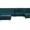 Beliani 5-Istuttava Kulmavuodesohva Ja Rahi Sametti Vasenk. Sinivihrea Aberdeen New