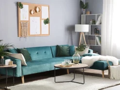 Beliani 4-Istuttava Kulmavuodesohva Sametti Vasenk. Vihrea Vadso Cheap