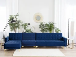 Beliani 5-Istuttava Kulmavuodesohva Sametti Oikeak. Laivastonsininen Aberdeen Outlet