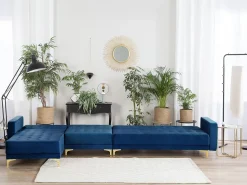 Beliani 5-Istuttava Kulmavuodesohva Sametti Oikeak. Laivastonsininen Aberdeen Outlet