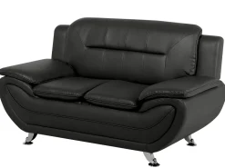 Beliani 2-Istuttava Musta Keinonahkainen Sohva Leira Flash Sale