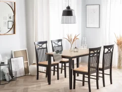 Beliani 4-Istuttava Ruokailuryhma Kumipuu Musta/Vaalea Puu Houston Sale