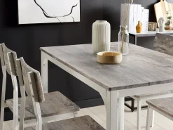 Beliani 4-Istuttava Ruokailuryhma Vaaleanharmaa/Valkoinen Bismarck Discount