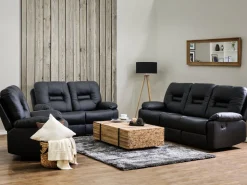 Beliani 3-Istuttava Saadettava Keinonahkainen Sohva Musta Bergen Shop