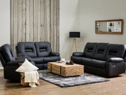 Beliani 3-Istuttava Saadettava Keinonahkainen Sohva Musta Bergen Shop