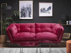 Beliani 3-Istuttava Samettinen Punainen Sohva Lenvik Cheap