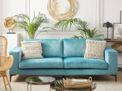 Beliani 3-Istuttava Samettisohva Vaaleansininen Vadstena Best Sale