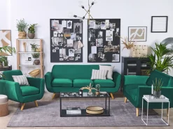 Beliani 3-Istuttava Sohva Irrotettavilla Paallisilla Vihrea Sametti Bernes Best Sale