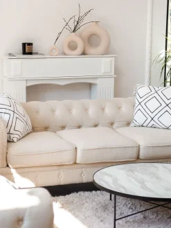 Beliani 3-Istuttava Sohva Kangas Beige Iso Chesterfield Best