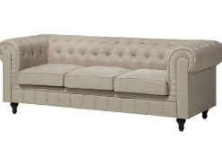 Beliani 3-Istuttava Sohva Kangas Beige Iso Chesterfield Best