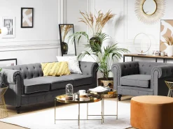 Beliani 3-Istuttava Sohva Kangas Harmaa Chesterfield Clearance