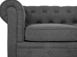 Beliani 3-Istuttava Sohva Kangas Harmaa Chesterfield Clearance