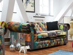 Beliani 3-Istuttava Sohva Kangas Tilkkukuvio Vihrea/Keltainen Chesterfield Shop