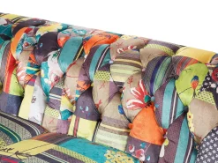 Beliani 3-Istuttava Sohva Kangas Tilkkukuvio Vihrea/Keltainen Chesterfield Shop