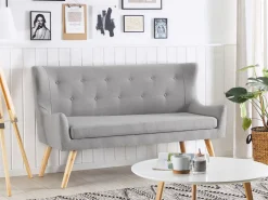 Beliani 2-Istuttava Sohva Kangas Vaaleanharmaa Skibby Cheap