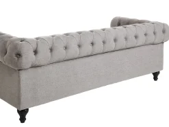 Beliani 3-Istuttava Sohva Kangas Vaaleanharmaa Chesterfield Store