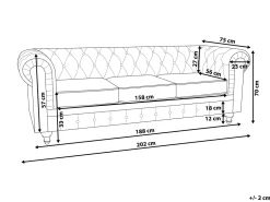 Beliani 3-Istuttava Sohva Kangas Vaaleanharmaa Chesterfield Store