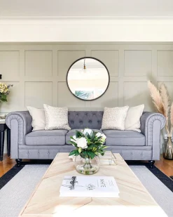 Beliani 3-Istuttava Sohva Kangas Vaaleanharmaa Chesterfield Store