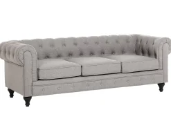 Beliani 3-Istuttava Sohva Kangas Vaaleanharmaa Chesterfield Store