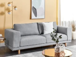 Beliani 3-Istuttava Sohva Kangas Vaaleanharmaa Nivala Shop