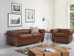 Beliani 3-Istuttava Sohva Keinonahka Kullanruskea Chesterfield Best Sale