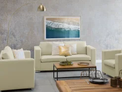 Beliani 3-Istuttava Sohva Nahka Kermanvalkoinen Helsinki Discount