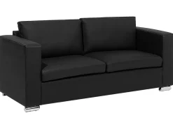 Beliani 3-Istuttava Sohva Nahka Musta Helsinki Fashion