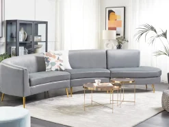 Beliani 4-Istuttava Sohva Sametti Kaareva Vaaleanharmaa Moss Online