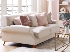 Beliani 3-Istuttava Sohva Sametti Luonnonvalkoinen Eike Store