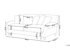 Beliani 3-Istuttava Sohva Sametti Luonnonvalkoinen Eike Store