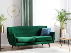 Beliani 3-Istuttava Sohva Sametti Smaragdinvihrea Bodo Discount