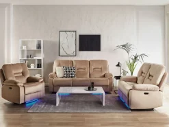 Beliani 3-Istuttava Sohva Sametti Sahkosaadettava Hiekanruskea Bergen Best Sale