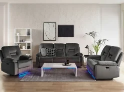 Beliani 3-Istuttava Sohva Sametti Sahkosaadettava Tummanharmaa Bergen Best