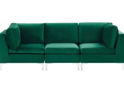 Beliani 3-Istuttava Sohva Sametti Vihrea Evja Hot