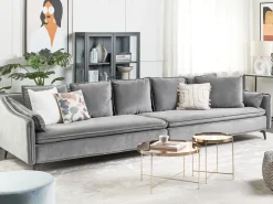 Beliani 4-Istuttava Sohva Sametti Vaaleanharmaa Aure Flash Sale