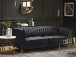 Beliani 3-Istuttava Sohva Samettinen Musta Arvika Flash Sale