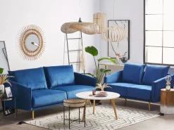 Beliani 3-Istuttava Sohva Samettinen Laivastonsininen Maura Clearance