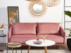 Beliani 3-Istuttava Sohva Samettinen Vaaleanpunainen Maura Cheap