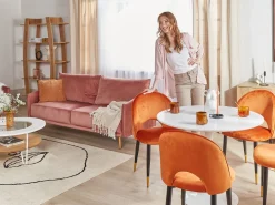 Beliani 3-Istuttava Sohva Samettinen Vaaleanpunainen Maura Cheap