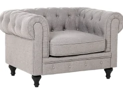 Beliani 4-Istuttava Sohvaryhma Kangas Vaaleanharmaa Chesterfield New