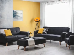 Beliani 6-Istuttava Sohvaryhma Kangas Musta Florli Outlet