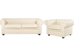 Beliani 4-Istuttava Sohvaryhma Nahka Kermanvalkoinen Chesterfield Hot